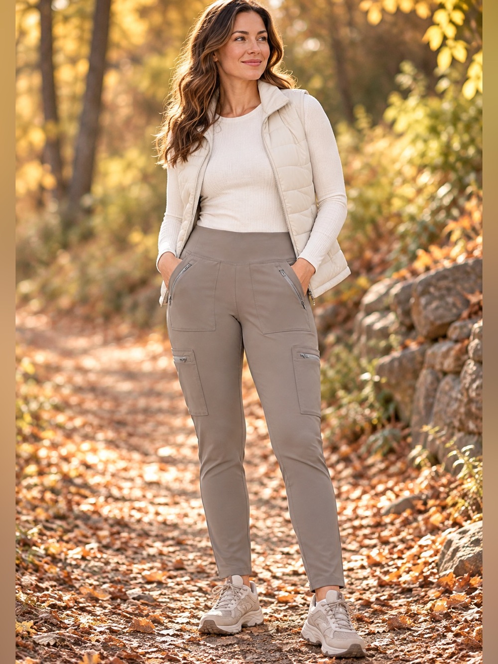 Athleta Headlands Hybrid High Rise Cargo Leggings Peat Taupe Size 10